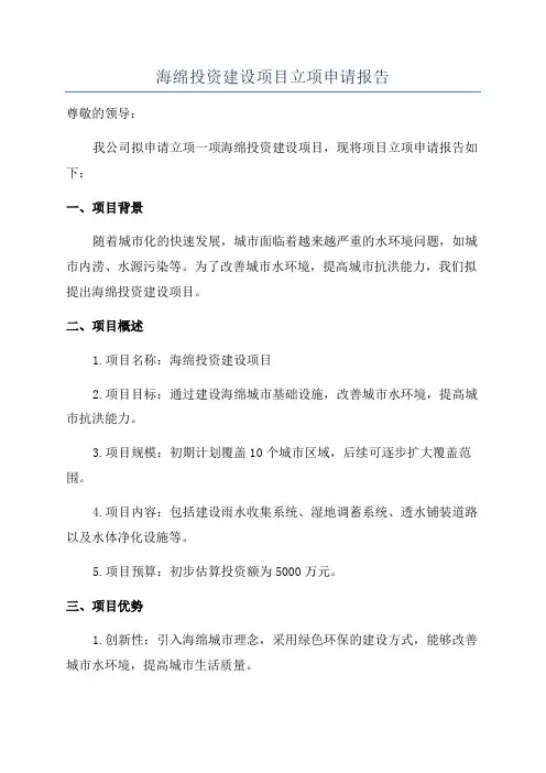 海绵投资建设项目立项申请报告