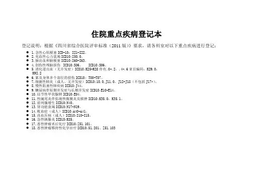 住院重点疾病登记表