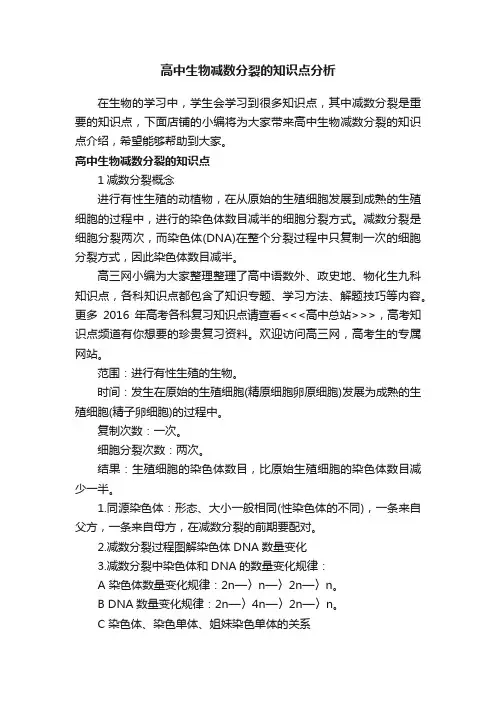 高中生物减数分裂的知识点分析