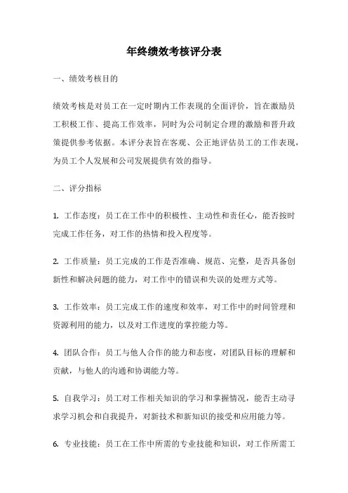 年终绩效考核评分表