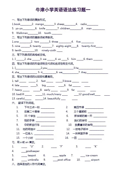 牛津小学英语语法练习题