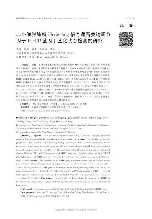 非小细胞肺癌Hedgehog信号通路关键调节因子HHIP基因甲基化状态检测的研究_