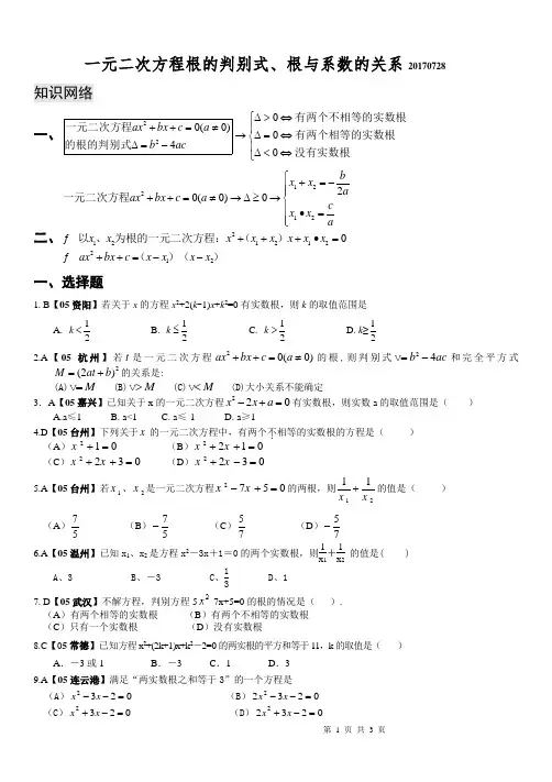 一元二次方程根的判别式、根与系数的关系(含部分答案)