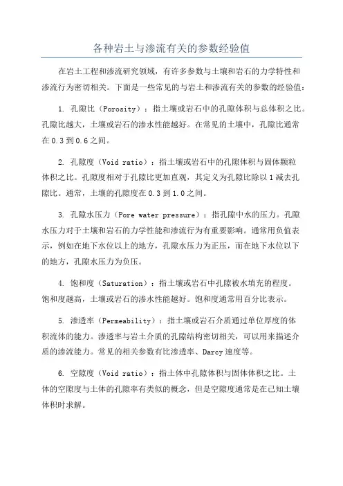 各种岩土与渗流有关的参数经验值