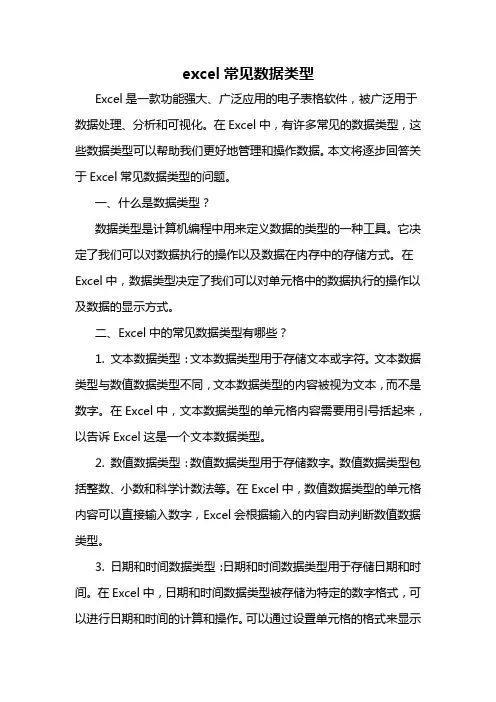 excel常见数据类型
