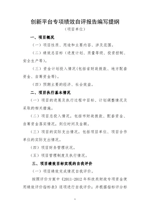 创新平台专项绩效自评报告编写提纲
