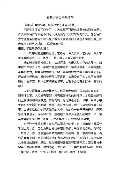 【精选】暑假小学三年级作文（通用28篇）