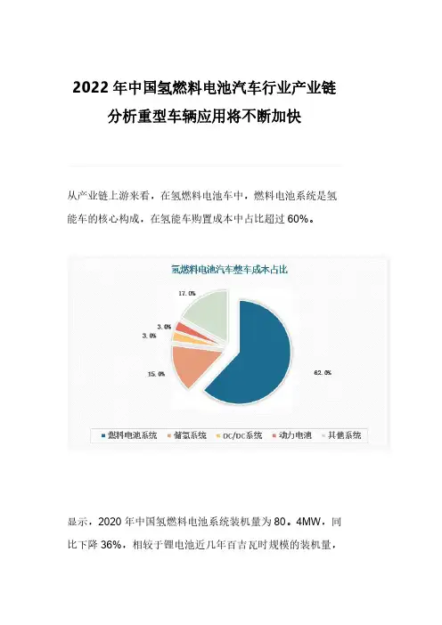 2022年中国氢燃料电池汽车行业产业链分析重型车辆应用将不断加快