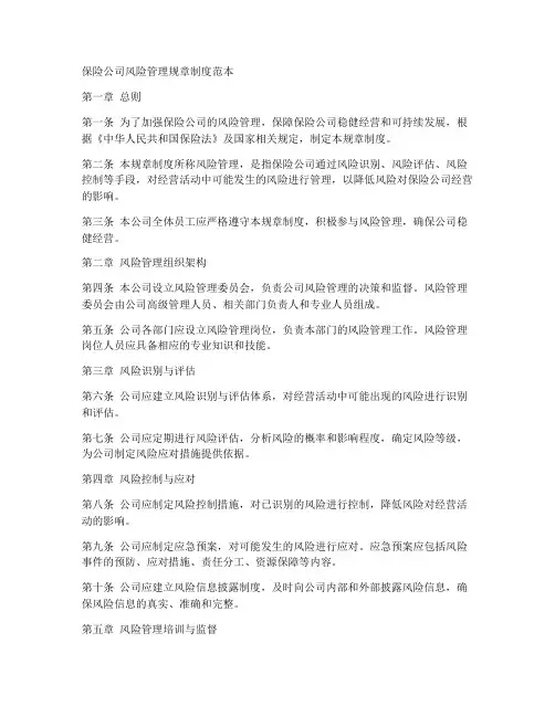 保险风险管理规章制度范本