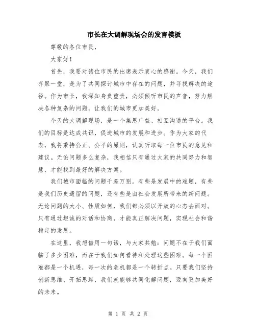 市长在大调解现场会的发言模板