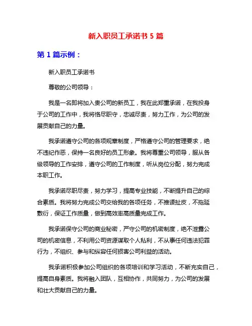 新入职员工承诺书5篇