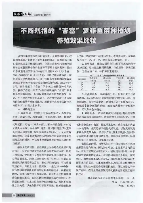 不同规格的“吉富”罗非鱼苗种池塘养殖效果比较