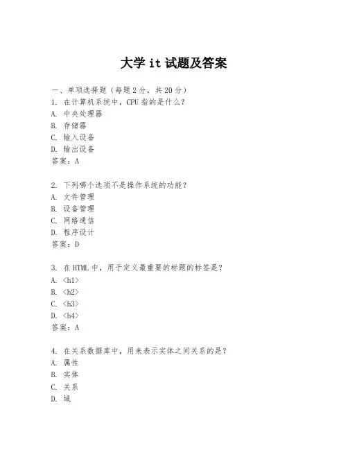 大学it试题及答案
