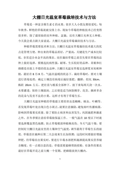 大棚日光温室草莓栽培技术与方法