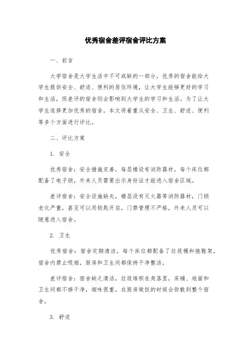 优秀宿舍差评宿舍评比方案