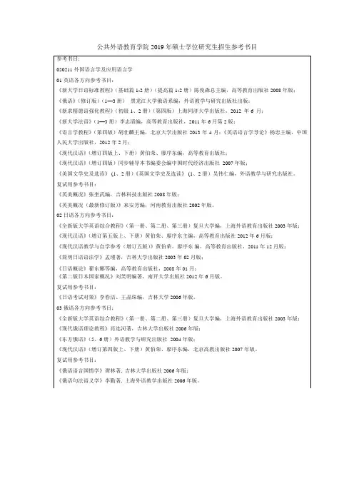 公共外语教育学院2019年硕士学位研究生招生参考书目