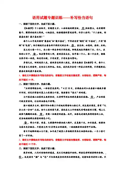 高考语文复习：语用试题专题训练——补写恰当语句