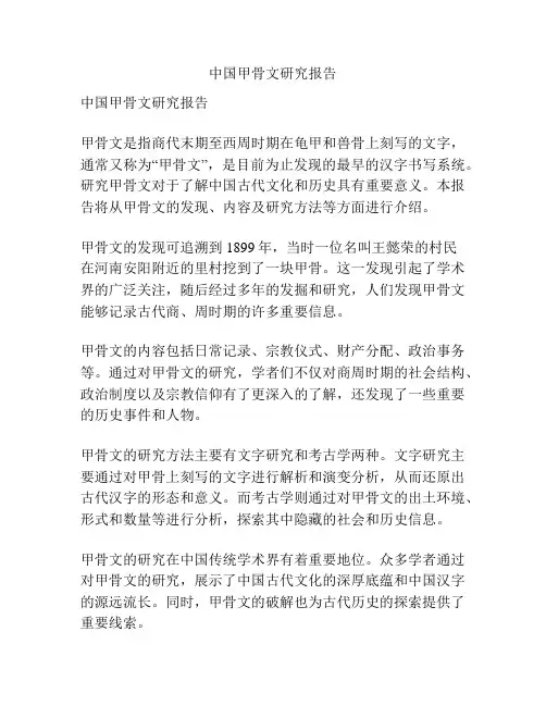 中国甲骨文研究报告