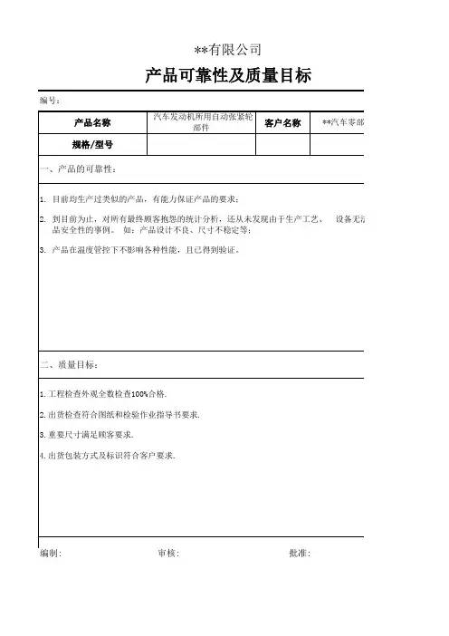 产品可靠性及质量目标