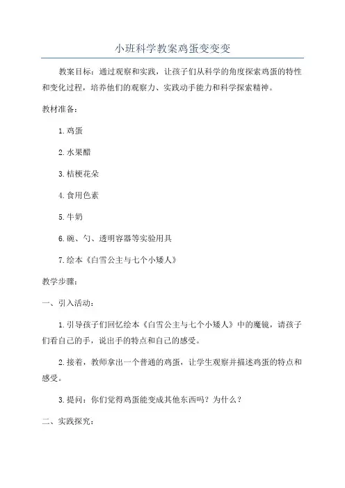 小班科学教案鸡蛋变变变