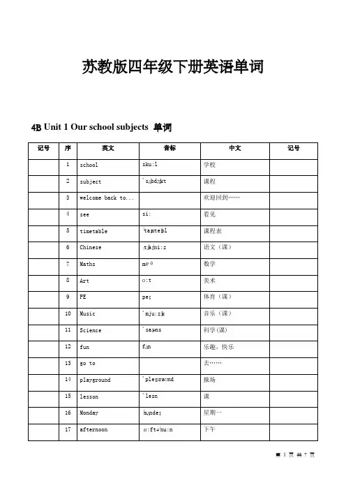 苏教版四年级下册英语单词