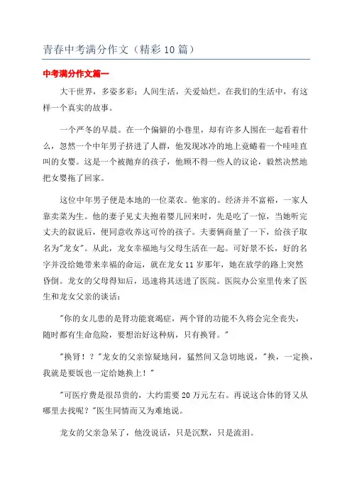 青春中考满分作文(精彩10篇)