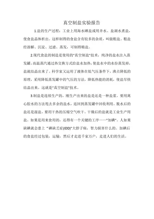 真空制盐实验报告