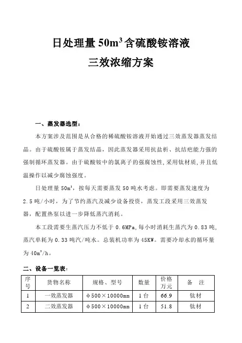 日处理量50吨硫酸铵三效蒸发