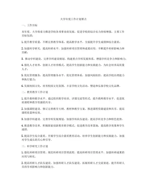 大学年度工作计划要点