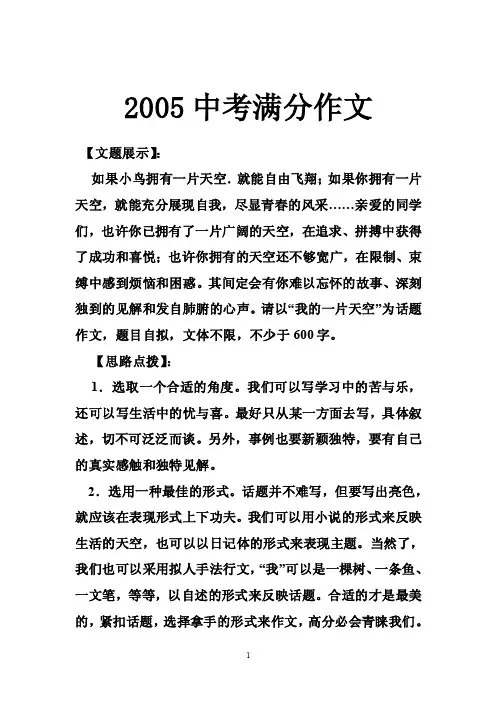 2005中考满分作文