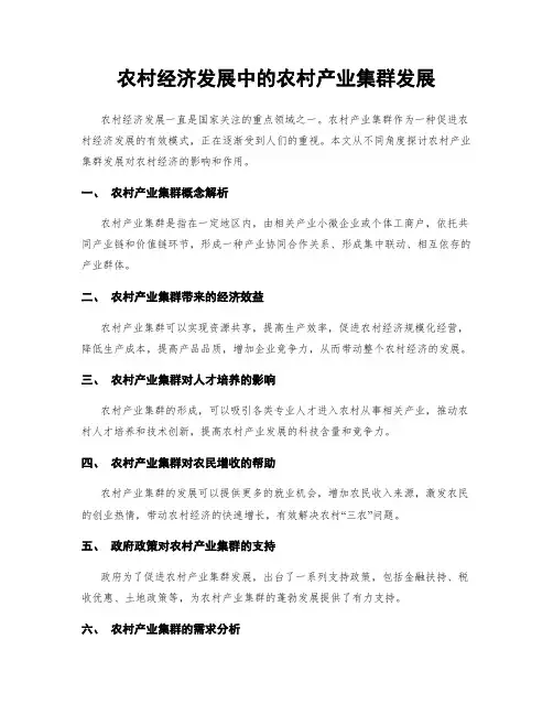 农村经济发展中的农村产业集群发展