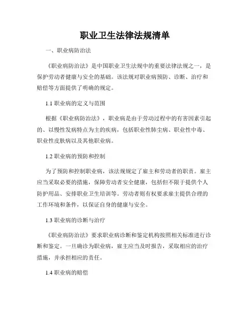 职业卫生法律法规清单