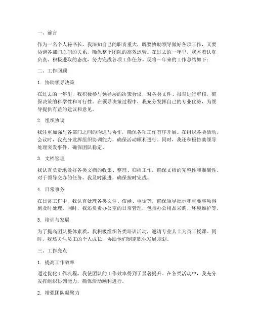 个人秘书长工作总结