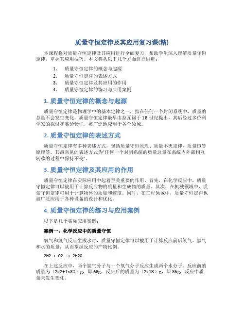 质量守恒定律及其应用复习课(精)