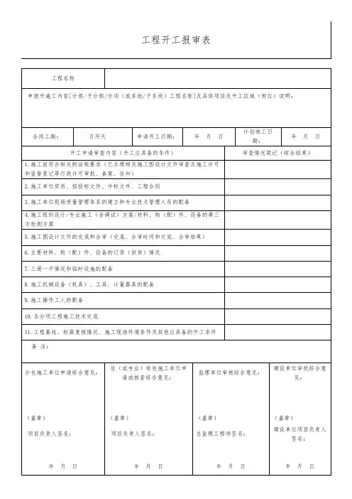 工程开工报审表
