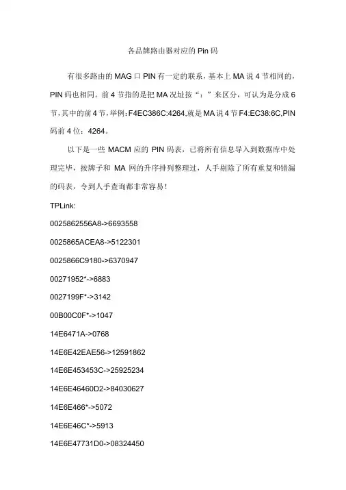 各品牌路由器对应的Pin码