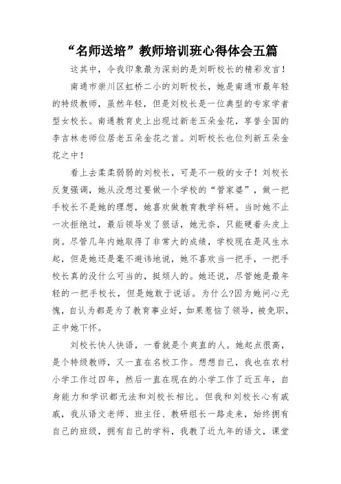 “名师送培”教师培训班心得体会五篇
