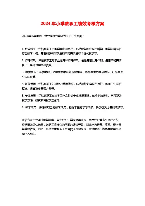 2024年小学教职工绩效考核方案