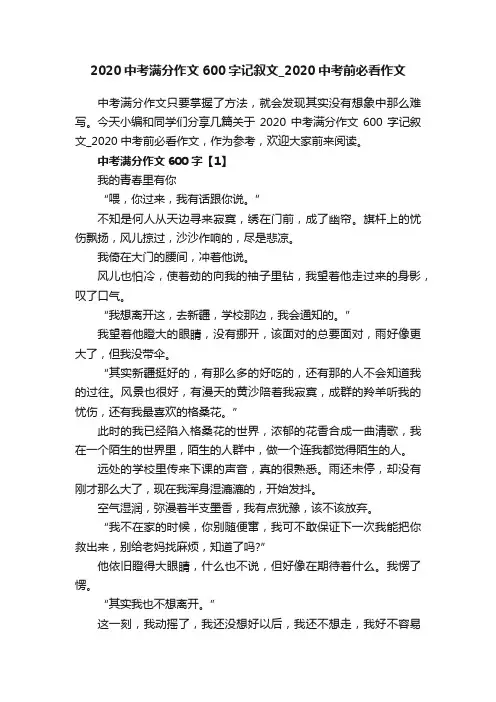 2020中考满分作文600字记叙文_2020中考前必看作文