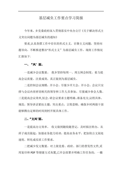 基层减负工作要点学习简报