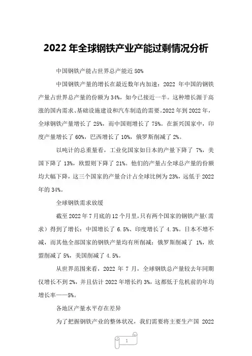 2022年全球钢铁产业产能过剩情况分析