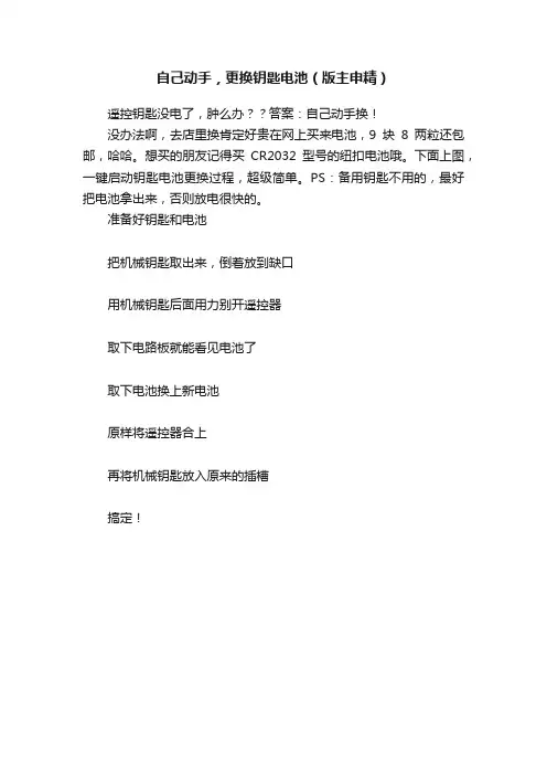 自己动手，更换钥匙电池（版主申精）
