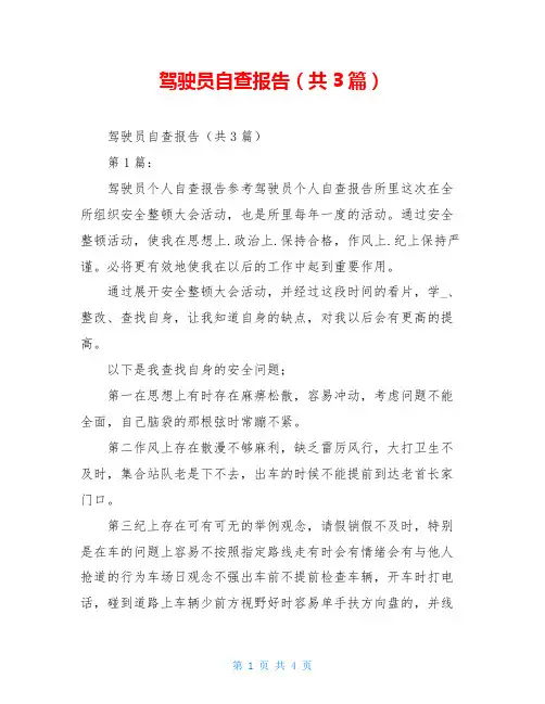 驾驶员自查报告(共3篇)