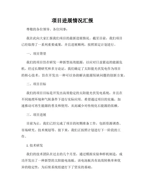 项目进展情况汇报