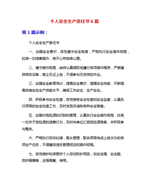 个人安全生产责任书6篇