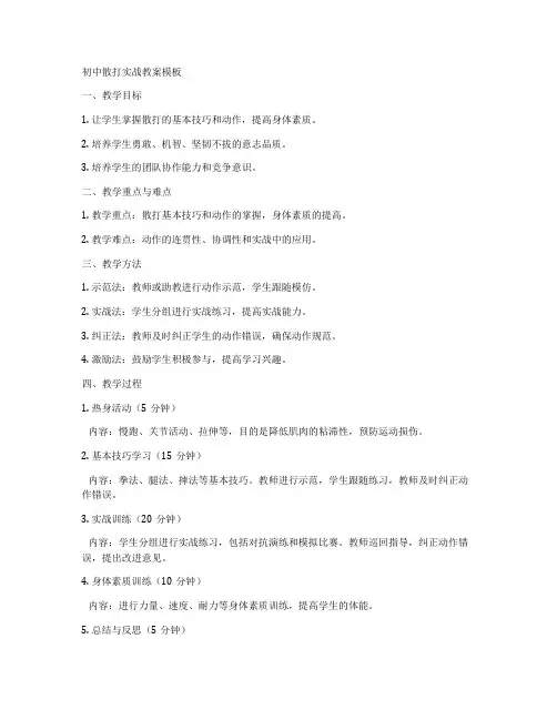 初中散打实战教案模板
