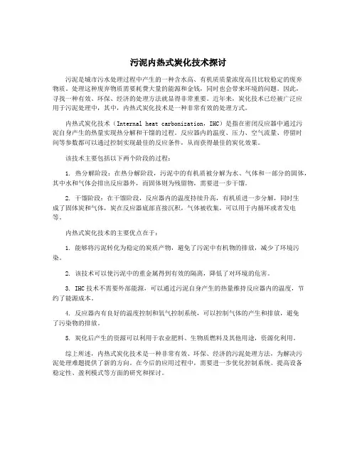 污泥内热式炭化技术探讨