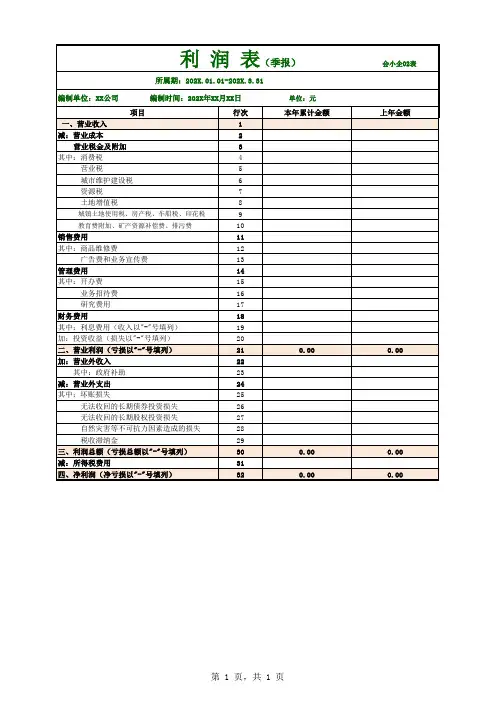 利润表(小企业通用带公式)