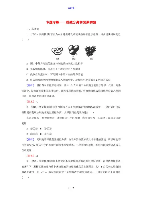高考生物一轮总复习 专题专练 质壁分离和复原实验(必修1)-人教版高三必修1生物试题