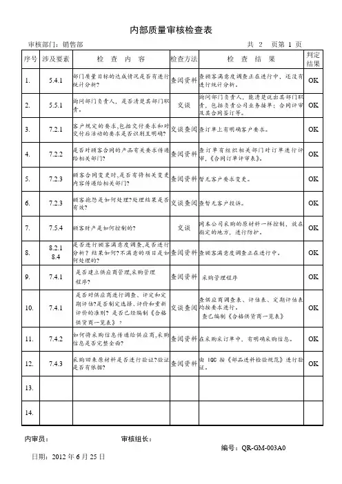 3内部质量审核检查表 (恢复)